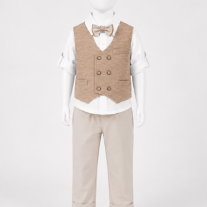 Completo bambino beige con gilet fronte