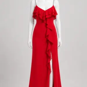 Abito elegante con volant rosso - fronte