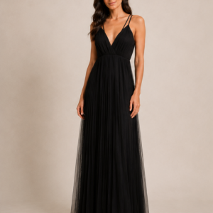 Vestito lungo Artigli plissettato con schiena a X nero - fronte