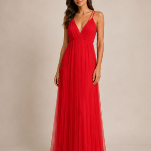 Vestito lungo Artigli plissettato con schiena a X rosso - fronte