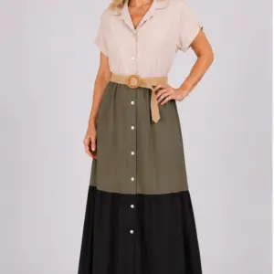 Vestito tricolore verde con cintura - fronte