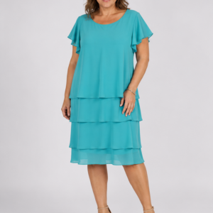 Vestito turchese over con balze - fronte