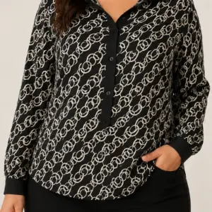 Camicetta curvy nera con fantasia a cerchi - fronte