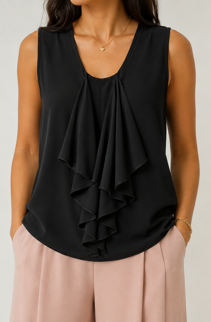 Canotta donna con volant color nero - fronte