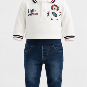 Completo neonato con polo e jeans fronte