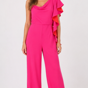 Tuta jumpsuit rosa con rouche - fronte