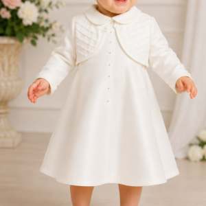 Vestito battesimale bianco con fascia e coprispalle