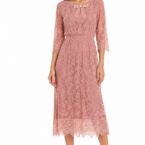 Vestito in pizzo rosa con fiocco in velluto - fronte