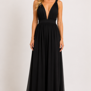 Vestito lungo incrociato nero - fronte