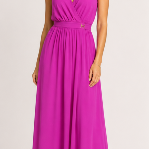 Vestito lungo incrociato fucsia - fronte