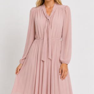 Vestito midi plissettato rosa cipria - fronte